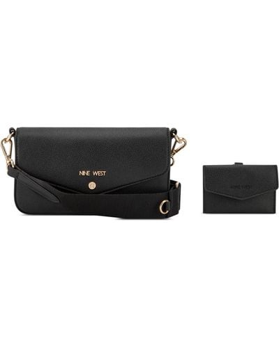 Nine West Peaches Small Crossbody Flap Bag And Card Case - Black