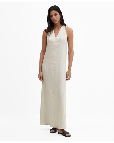 Mango V-neckline Linen Dress - White