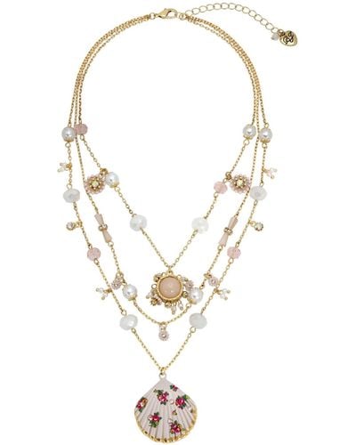 Betsey Johnson Faux Stone Floral Shell Layered Necklace - White