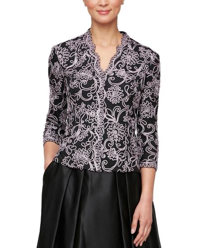 Alex Evenings 3/4-sleeve Embroidered Blouse - Black
