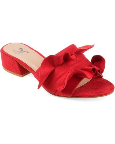 Journee Collection Sabica Ruffle Slip On Dress Sandals - Red