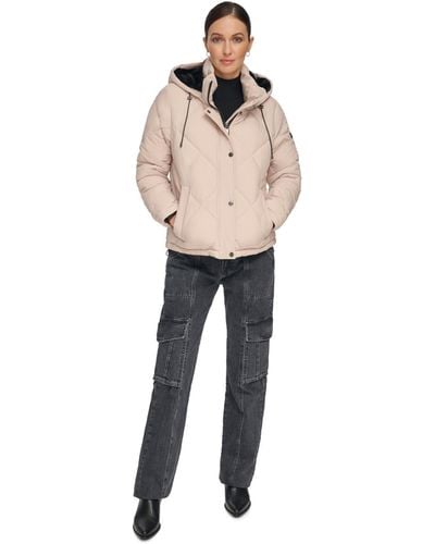 DKNY Diamond Quilted Hooded Puffer Coat - Natural