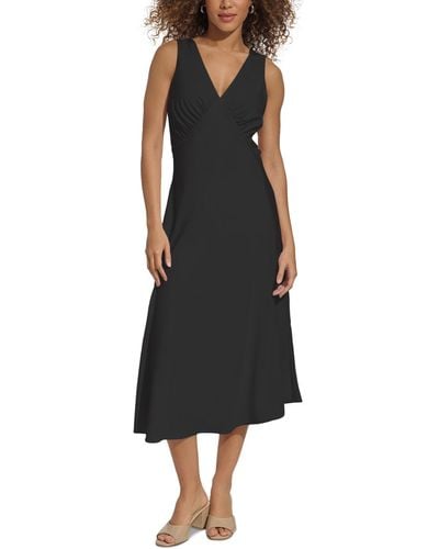 Calvin Klein V-neck Sleeveless Midi Dress - Black