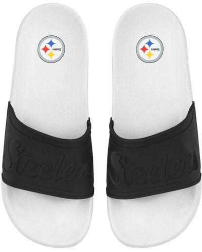 FOCO Pittsburgh Steelers Script Wordmark Slide Sandals - White