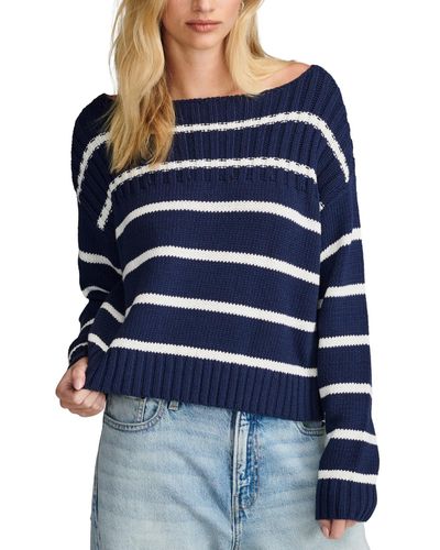 Lucky Brand Cotton Striped Boat-neck Sweater - Blue