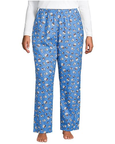 Lands' End Plus Size Print Flannel Pajama Pants - Blue