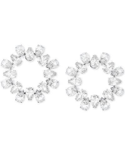Swarovski Silver-tone Crystal Circle Stud Earrings - White