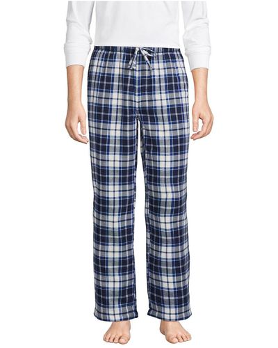 Lands' End High Pile Fleece Lined Flannel Pajama Pants - Blue