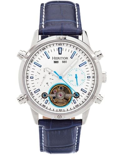 Heritor Men Wilhelm Leather Watch - Blue