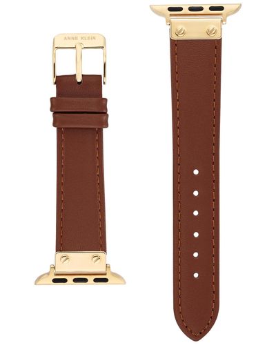 Anne Klein Brown Genuine Leather Strap With Gold-tone Alloy Accents