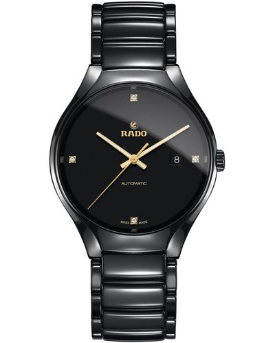 Rado Men's Swiss Automatic True Black Diamond Accent Ceramic Bracelet Watch 40mm R27056712
