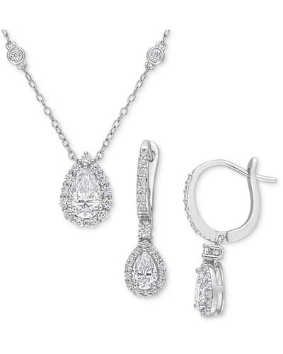 Macy's 2-pc. Set Pear Halo Pendant Necklace And Drop Earrings (2-7/8 Ct. T.w. - White