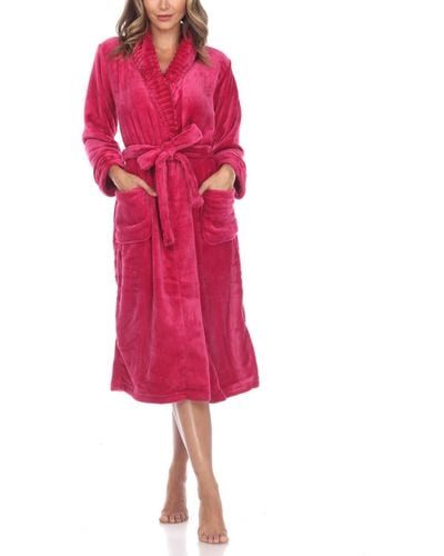 White Mark Plus Size Cozy Loungewear Belted Robe - Red