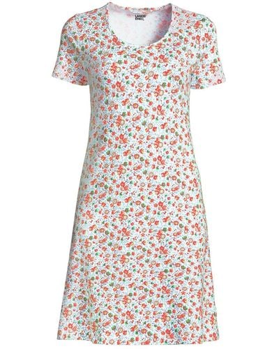 Lands' End Cotton Short Sleeve Knee Length Nightgown - White