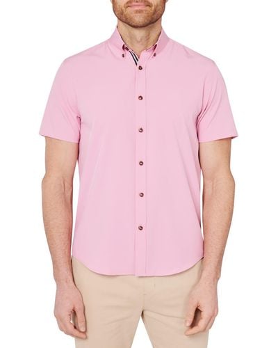 Society of Threads Slim Fit Non-iron Solid Performance Stretch Button-down Shirt - Pink