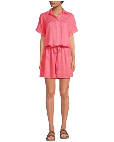 Lands' End Button Front Swim Cover-up Romper - Pink
