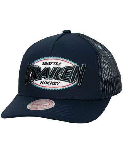 Mitchell & Ness Seattle Kraken Team Seal Trucker Snapback Hat - Blue