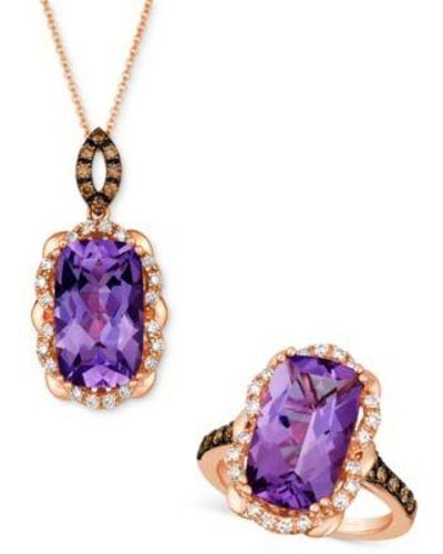 Le Vian Grape Amethyst Diamond Pendant Necklace Statement Ring Collection In 14k Rose Gold - Purple