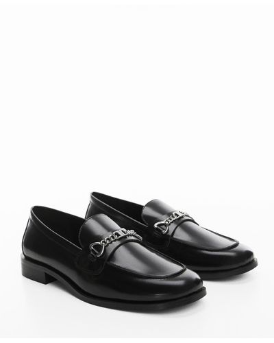 Mango Thin Chain Leather Loafers - Black