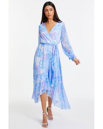Quiz Chiffon Water Color Long Sleeve Maxi Dress - Blue