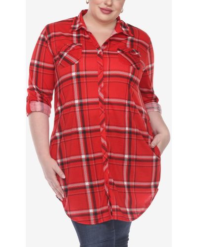 White Mark Plus Size Plaid Tunic Top - Red