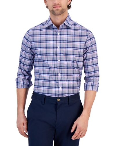 Michael Kors Slim-fit Airsoft Plaid Dress Shirt - Blue