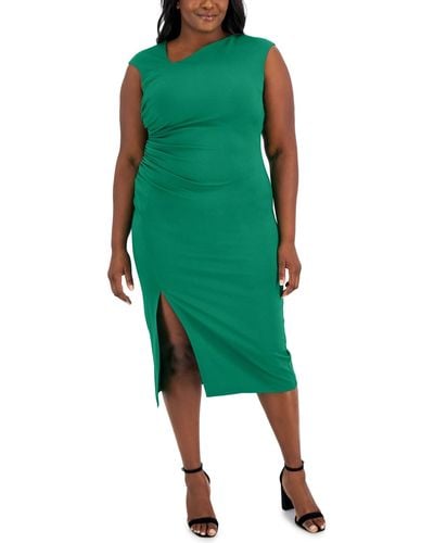 Anne Klein Plus Size Asymmetrical-neck Midi Dress - Green