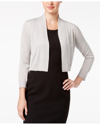 Calvin Klein Petite Three-quarter-sleeve Glitter Shrug Cardigan in Metallic  | Lyst