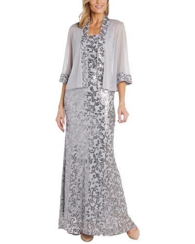 R & M Richards Sequinned Long Dress And Jacket - White