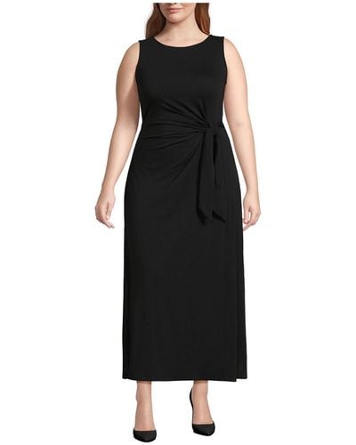 Lands' End Plus Size Sleeveless Tie Waist Maxi Dress - Black