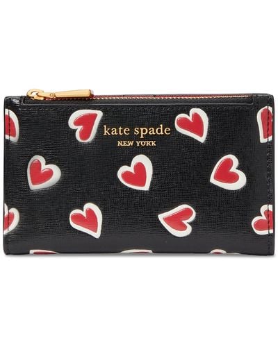 Kate Spade Morgan Stencil Hearts Printed Saffiano Leather Slim Bifold Wallet - Black