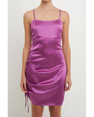 Endless Rose Side Ruched Satin Dress - Purple
