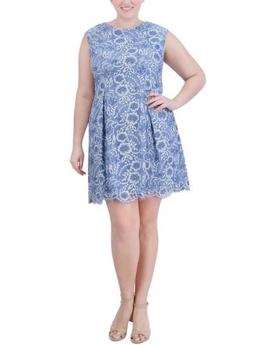 Jessica Howard Plus Size Boat-neck Sleeveless Fit & Flare Dress - Blue