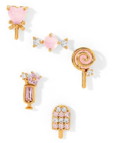 Girls Crew Crystal Pink Candy Sweet Tooth Stud Earring Set - White