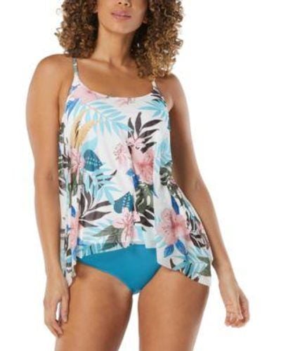 Coco Reef Mesh Overlay Tankini Top Impulse High Waist Bikini Bottom - Blue