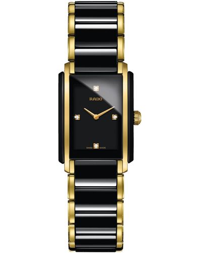 Rado Women's Swiss Integral Diamond Accent Black Ceramic & Gold-tone Stainless Steel Bracelet Watch 23x33mm R20845712