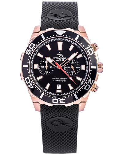 Strumento Marino Skipper Dual Time Zone Black Silicone Strap Watch 44mm