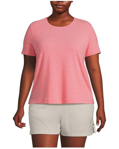 Lands' End Plus Size Moisture Wicking Upf Sun T-shirt - Pink