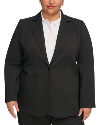 Calvin Klein Plus Size Notched-collar One-button Jacket - Black