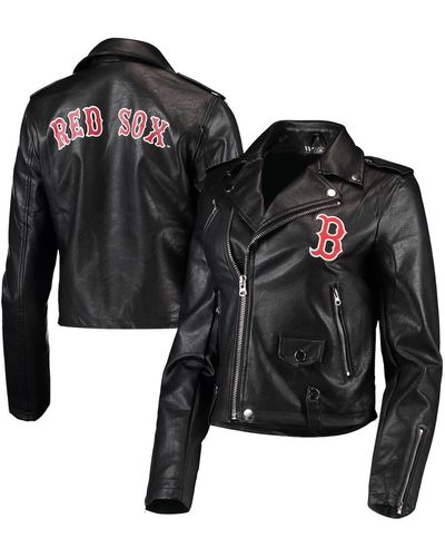 The Wild Collective Boston Red Sox Faux Leather Moto Full-zip Jacket - Black