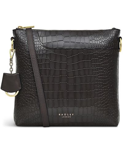 Radley Pockets 2.0 Faux Croc Leather Small Zip Top Crossbody - Black