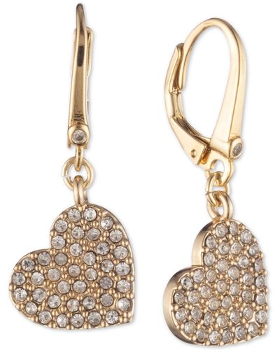 DKNY Crystal Heart Drop Lever Back Earrings - Metallic