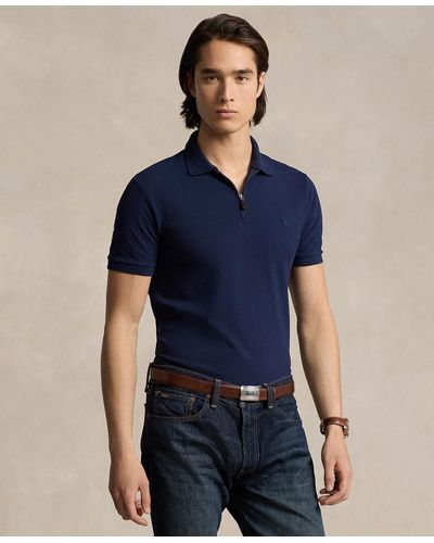 Polo Ralph Lauren Classic-fit Stretch Mesh Zip Polo Shirt - Blue