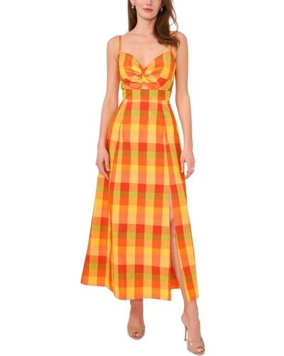 1.STATE Plaid Twist-front Maxi Dress - Orange