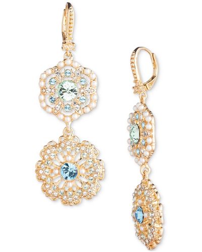 Marchesa Gold-tone Crystal & Imitation Pearl Flower Double Drop Earrings - Metallic