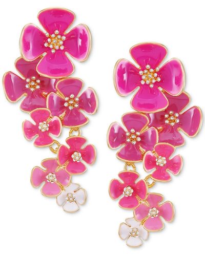 Guess Tone Pink Flower Linear Clip On Earrings