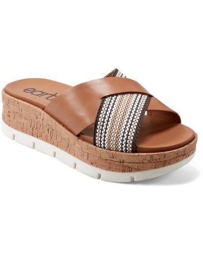 Earth Finale Round Toe Slip-on Wedge Sandals - Brown