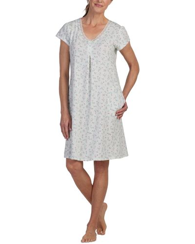 Miss Elaine Floral Lace-trim Nightgown - Gray