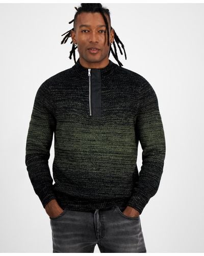 INC International Concepts Regular-fit Space-dyed 1/4-zip Mock Neck Sweater - Black