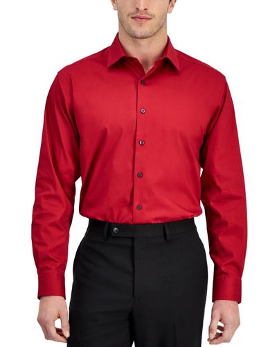 Alfani Regular-fit Temperature Regulating Solid Dress Shirt - Red